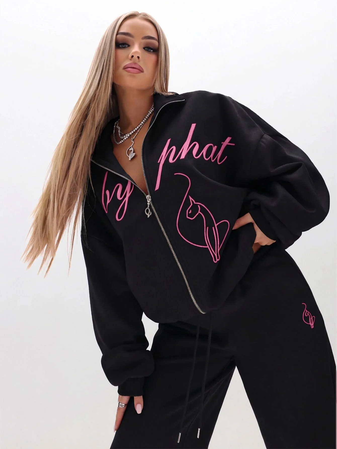 Oversized High Neck Zip Up Sweatshirt