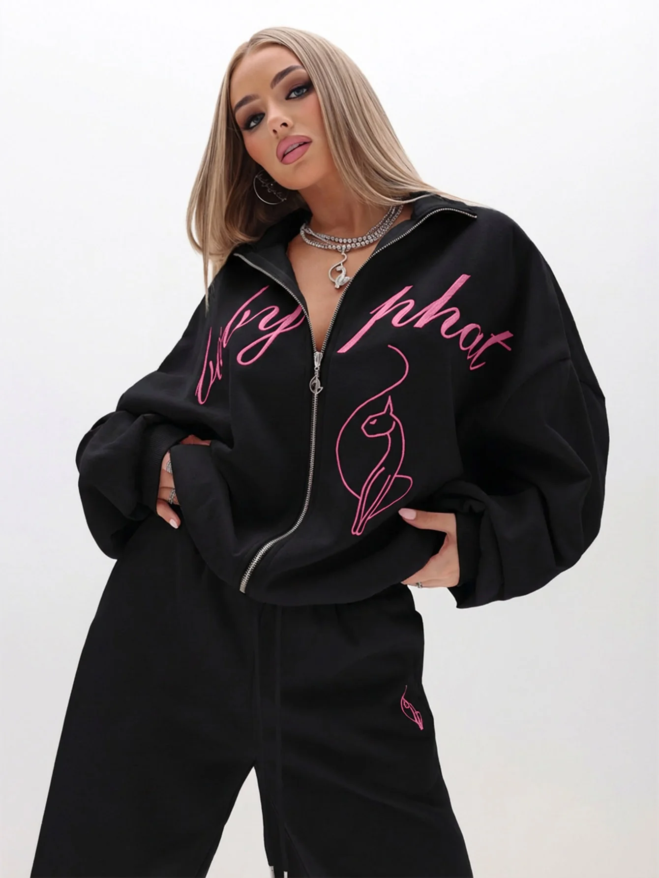 Oversized High Neck Zip Up Sweatshirt - Image 2