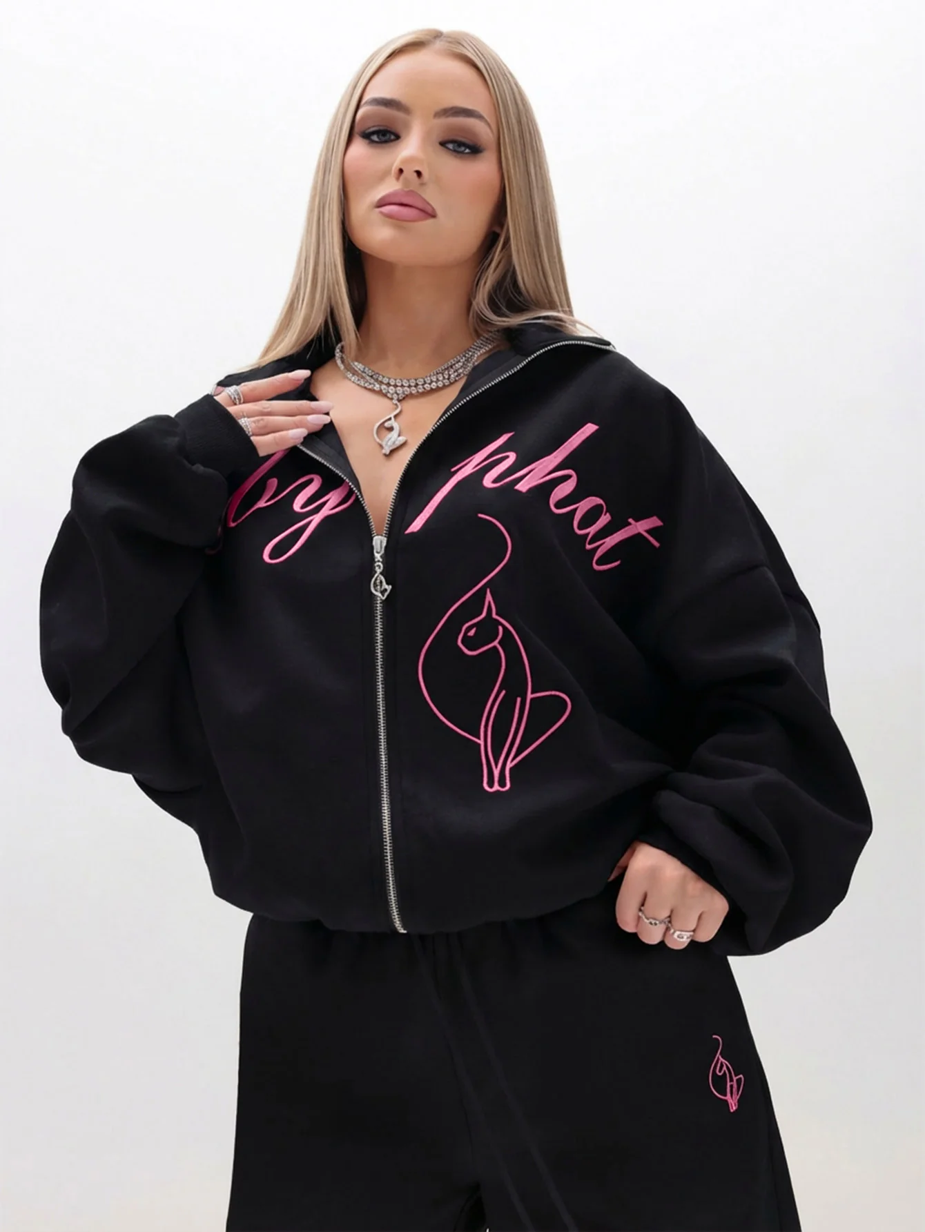 Oversized High Neck Zip Up Sweatshirt - Image 3