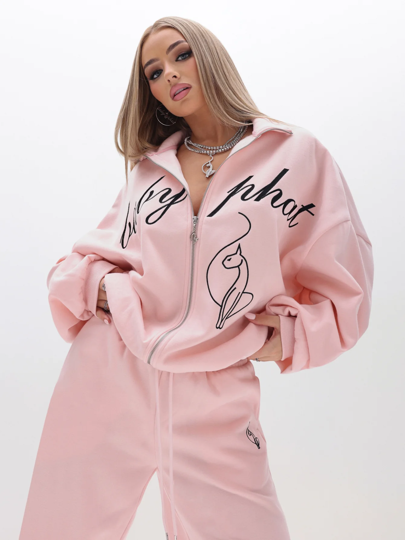 Oversized High Neck Zip Up Sweatshirt - Image 2