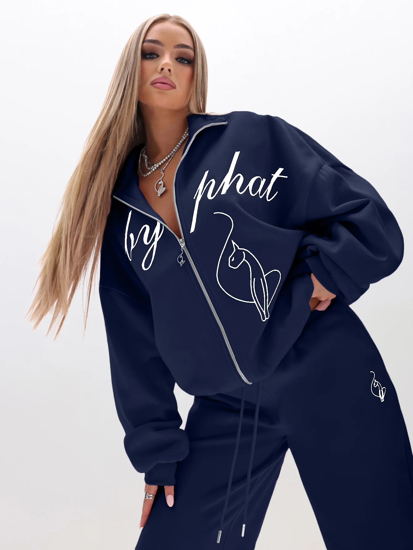 Oversized High Neck Zip Up Sweatshirt - Image 2