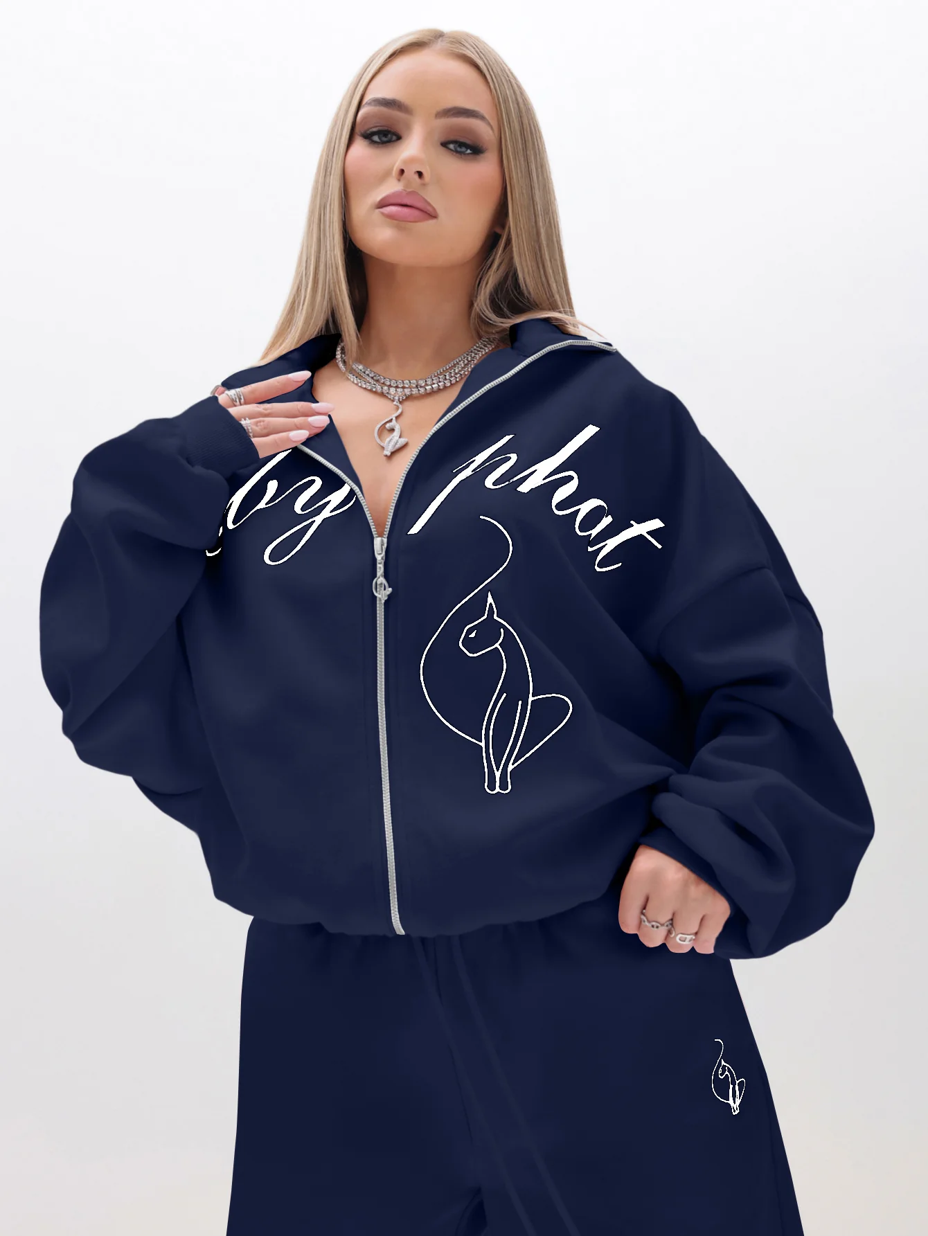 Oversized High Neck Zip Up Sweatshirt - Image 3