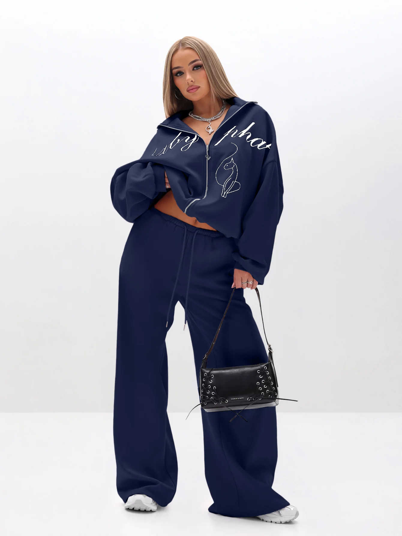 Oversized High Neck Zip Up Sweatshirt - Image 8