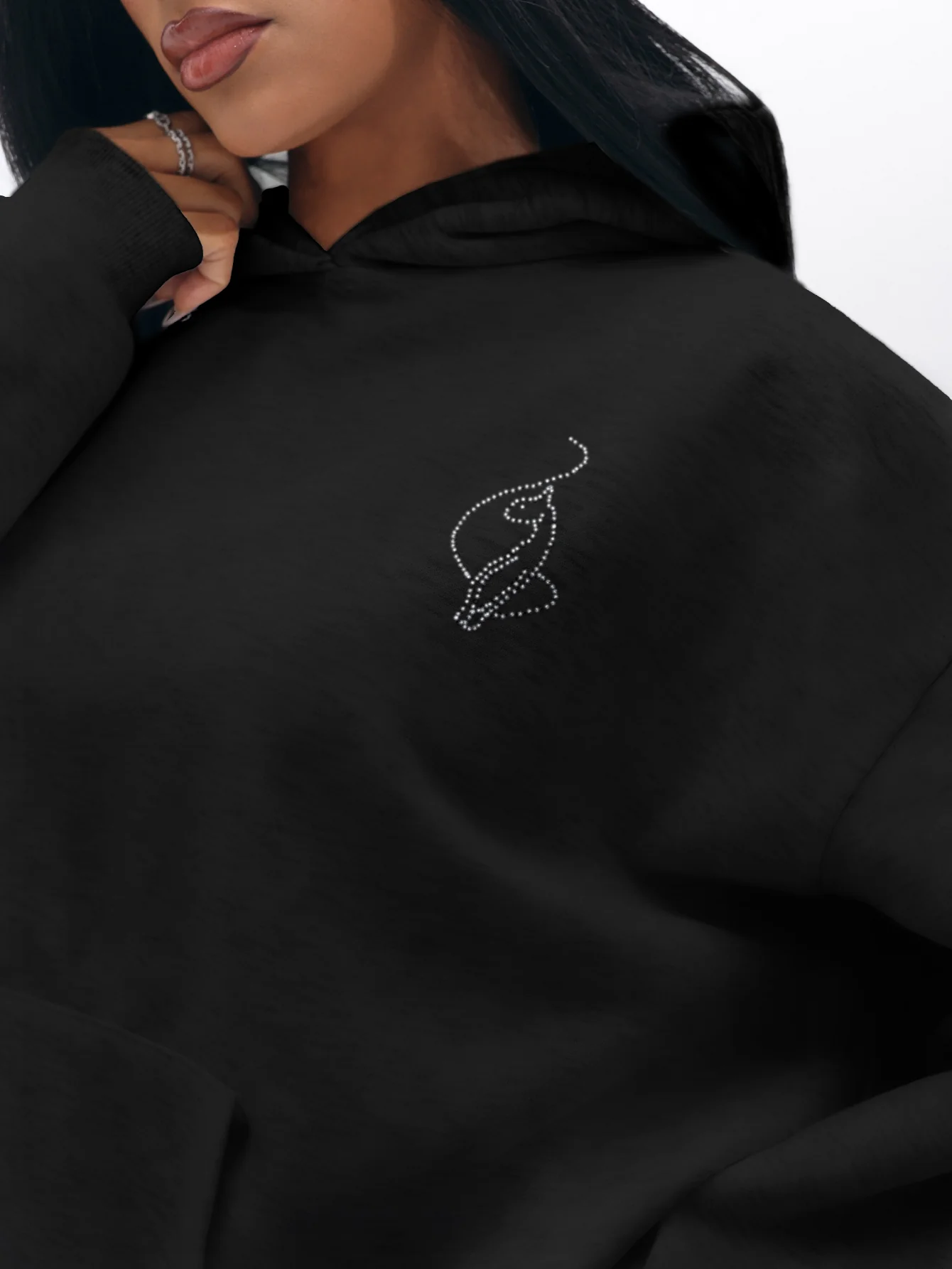 Oversized Hoodie With Rhinestones - Image 3