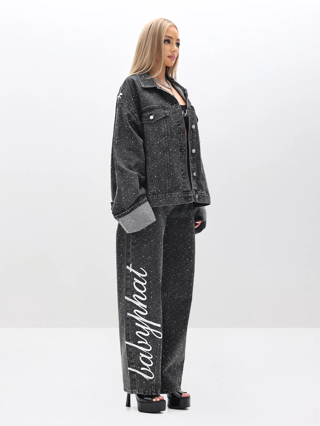 Oversized Rhinestone Denim Jacket - Image 4