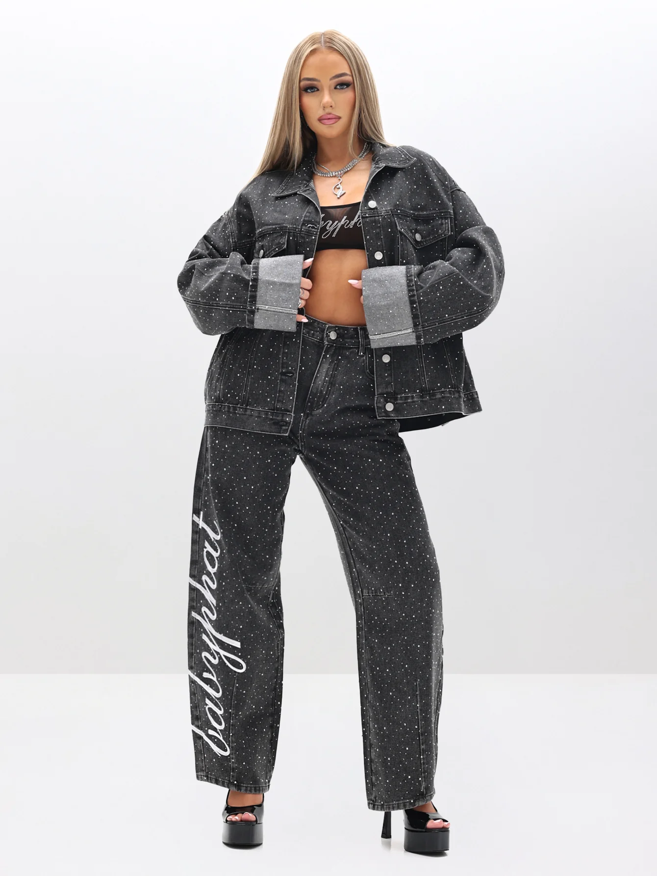 Oversized Rhinestone Denim Jacket - Image 5