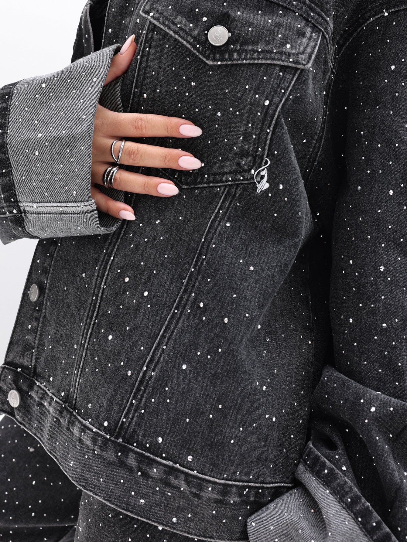 Oversized Rhinestone Denim Jacket - Image 7