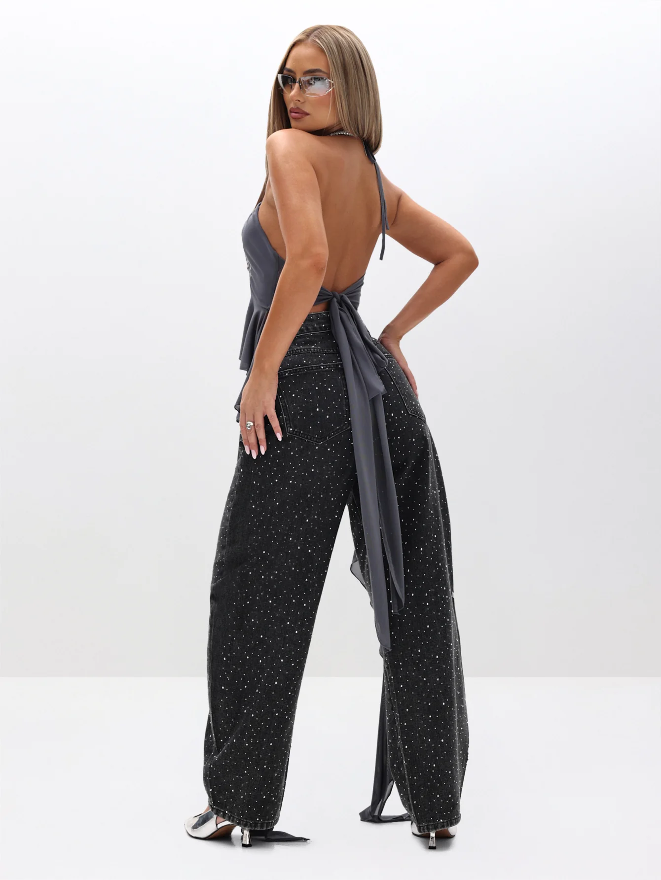 Rhinestone Barrel Jeans - Image 2