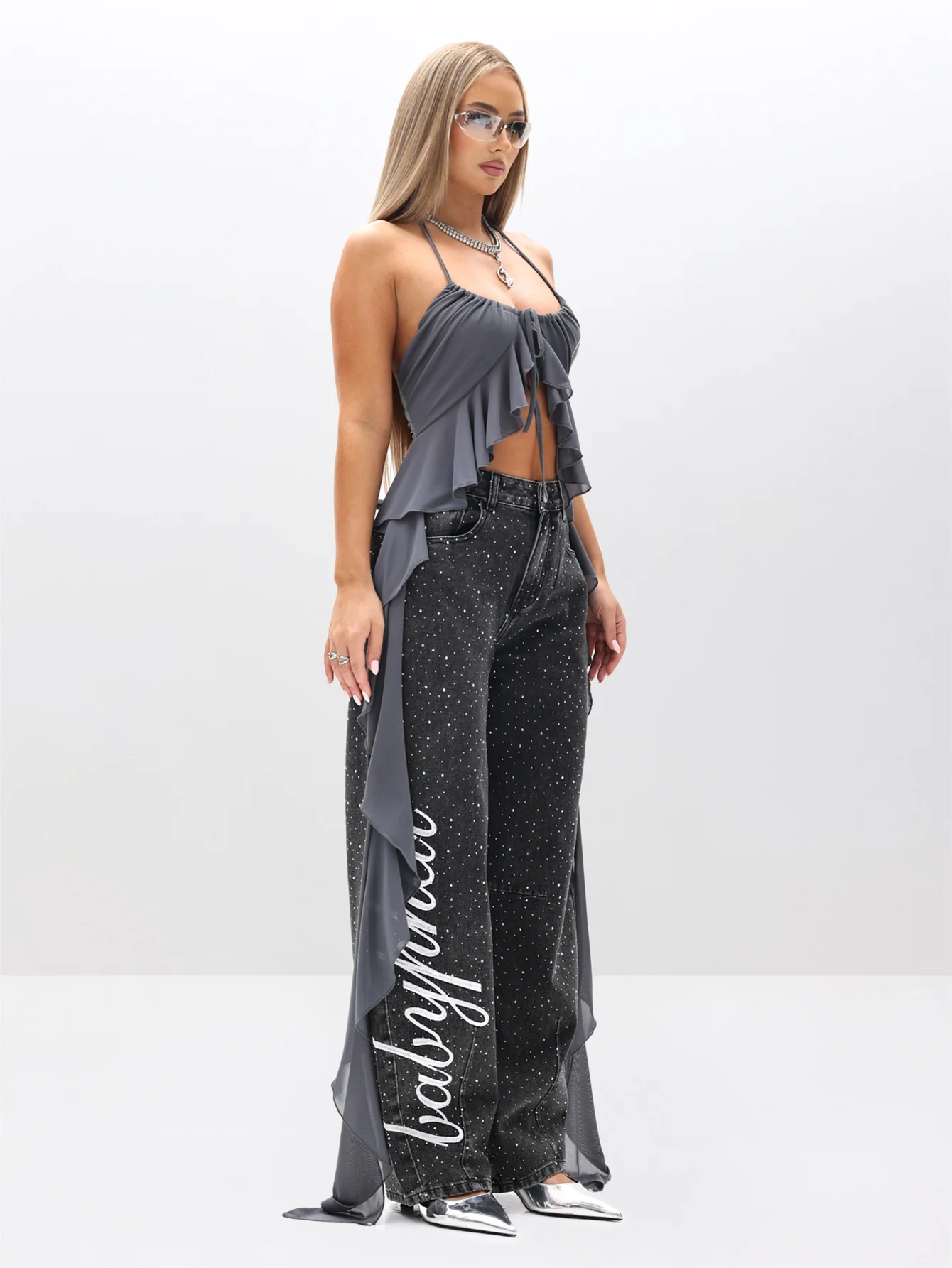 Rhinestone Barrel Jeans - Image 4