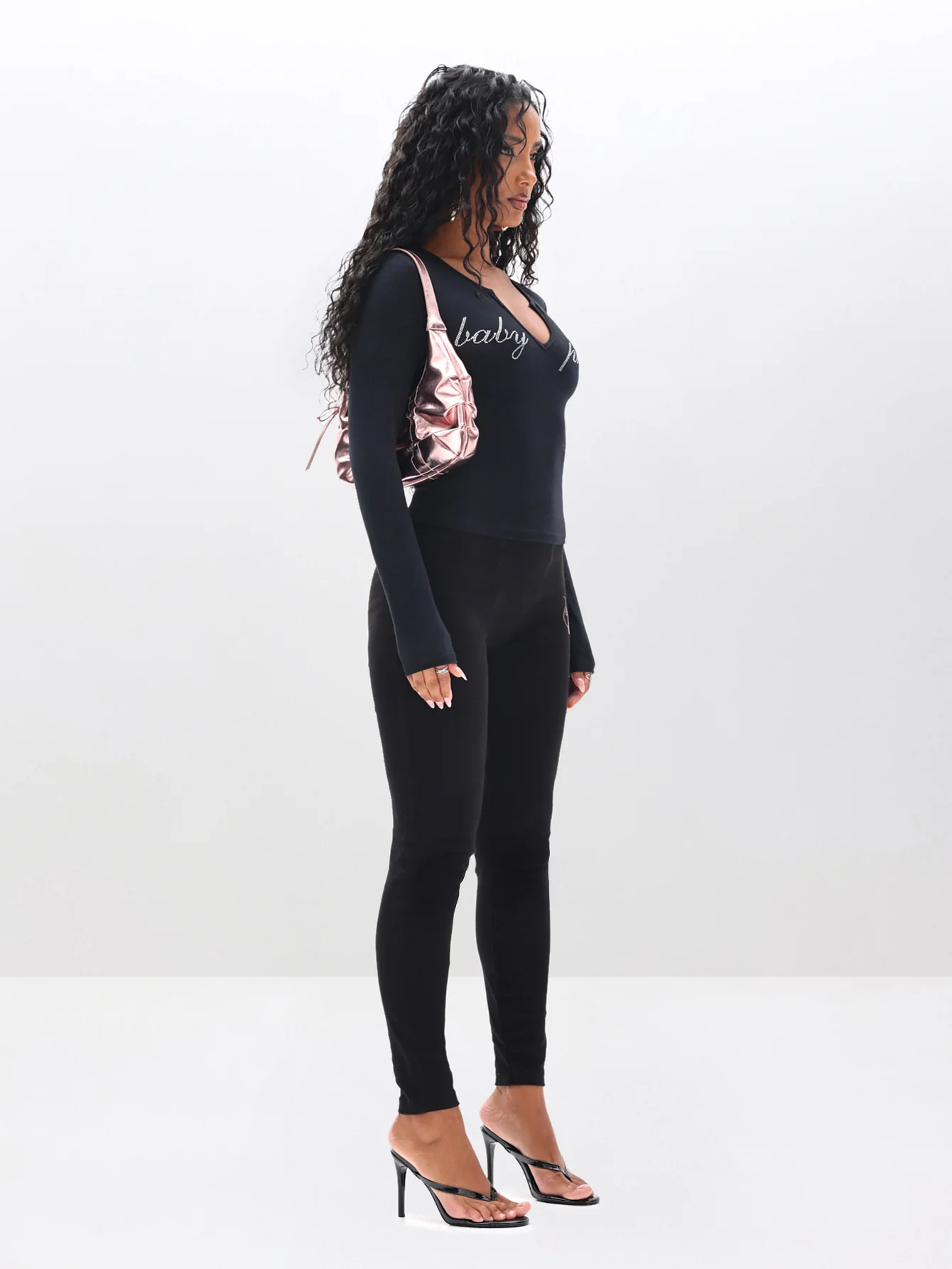 Rhinestone Logo Notch Neck Long Sleeve - Image 4