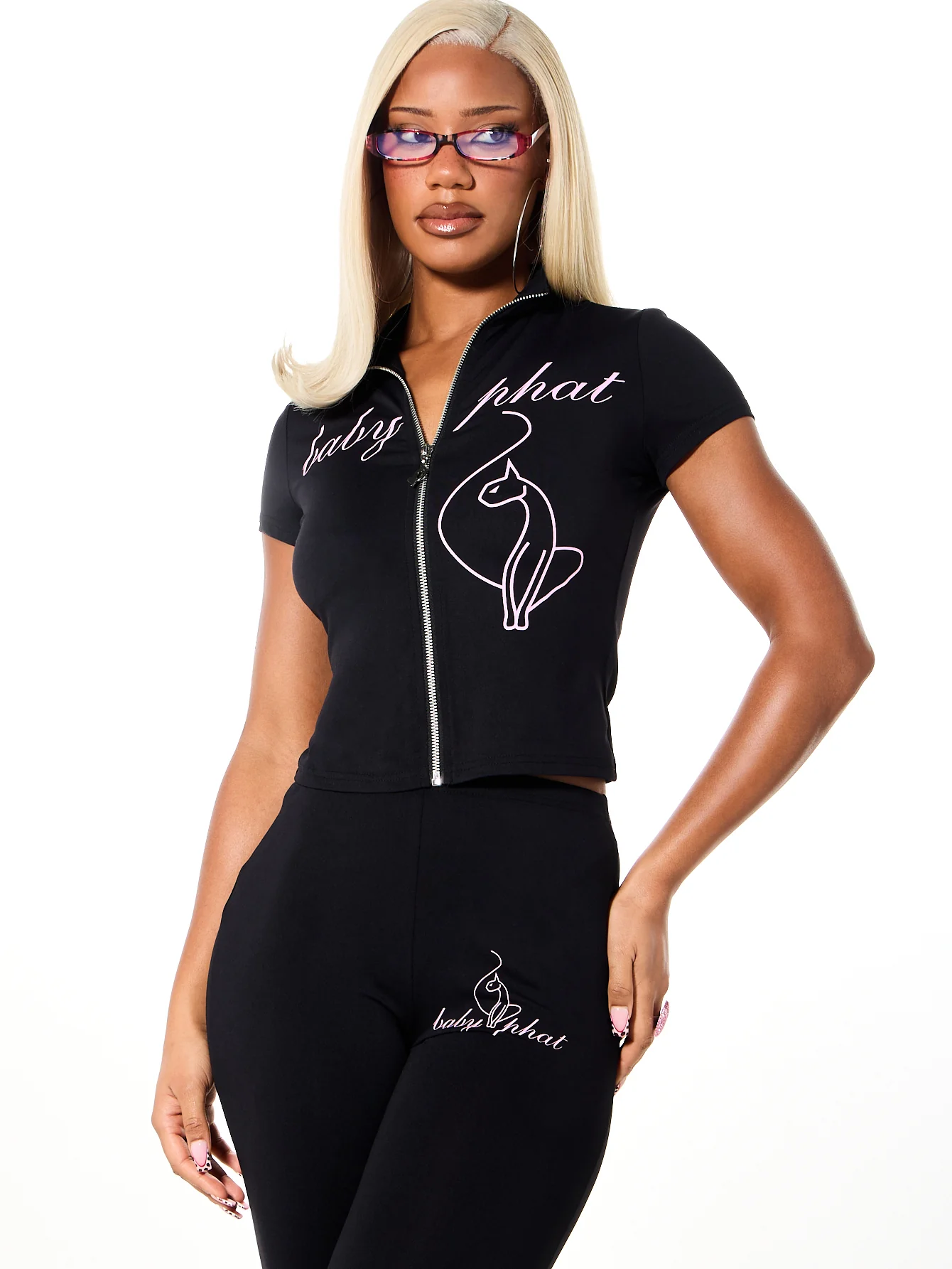 Short Sleeve Logo High Neck Zip Up