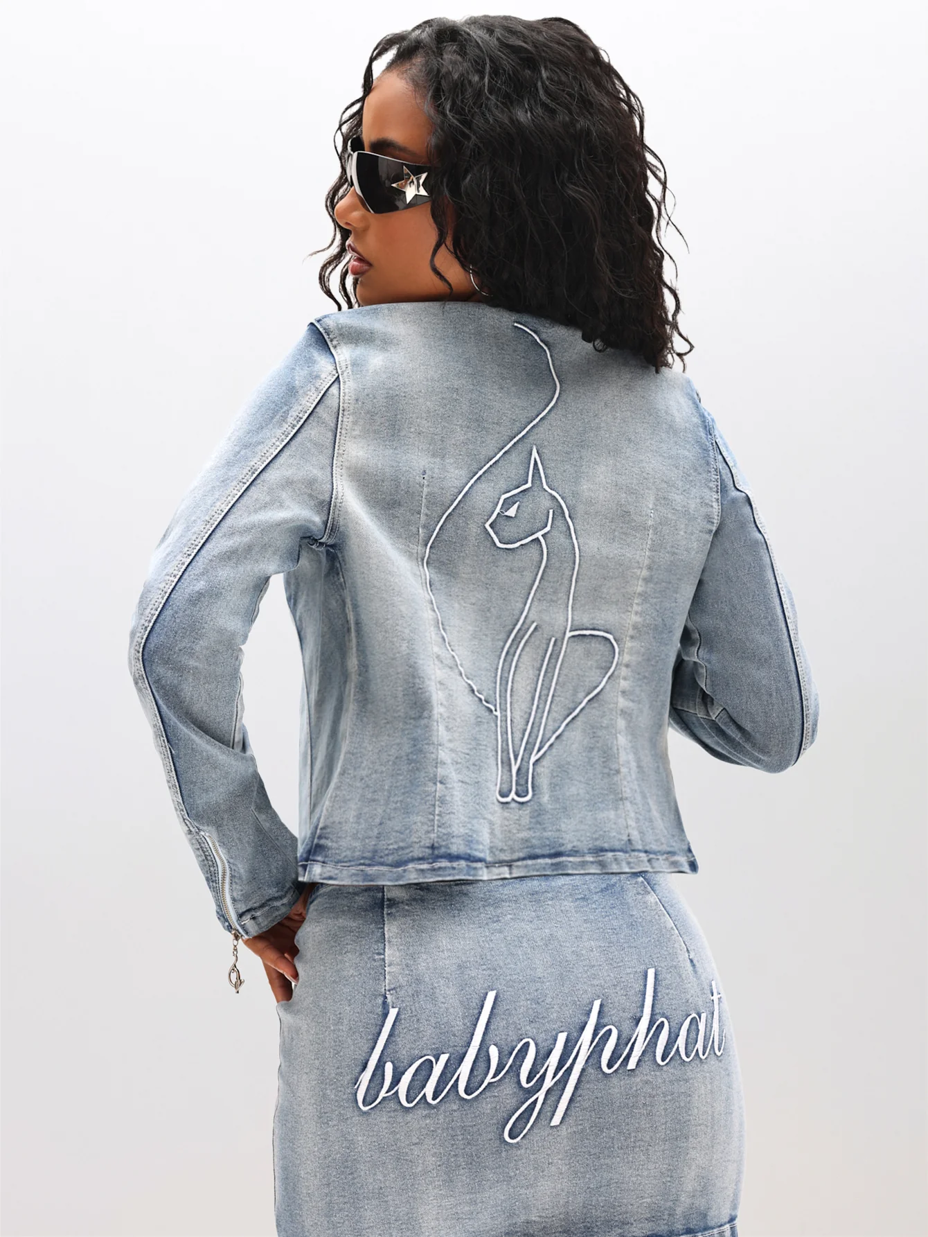 Stretch Denim Moto Jacket - Image 3