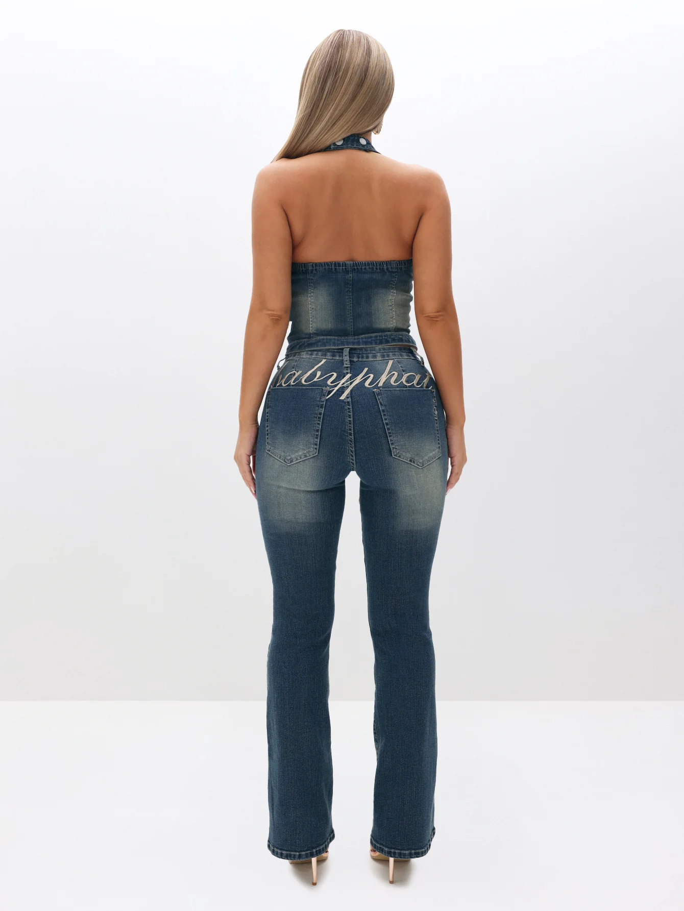 Stretch Denim Zip Halter Neck Top - Image 10