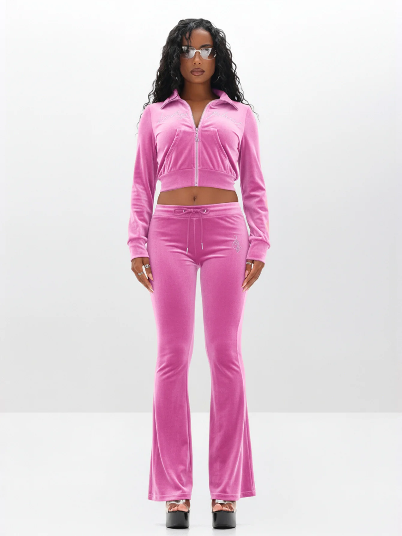 Velour Funnel Neck Sweatshirt with Rhinestones - Image 4