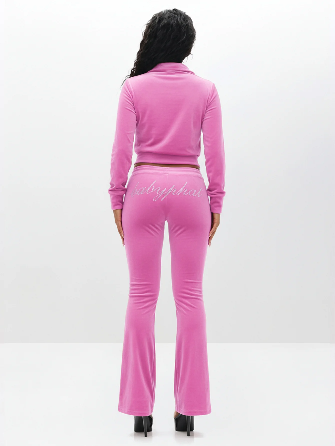 Velour Funnel Neck Sweatshirt with Rhinestones - Image 7
