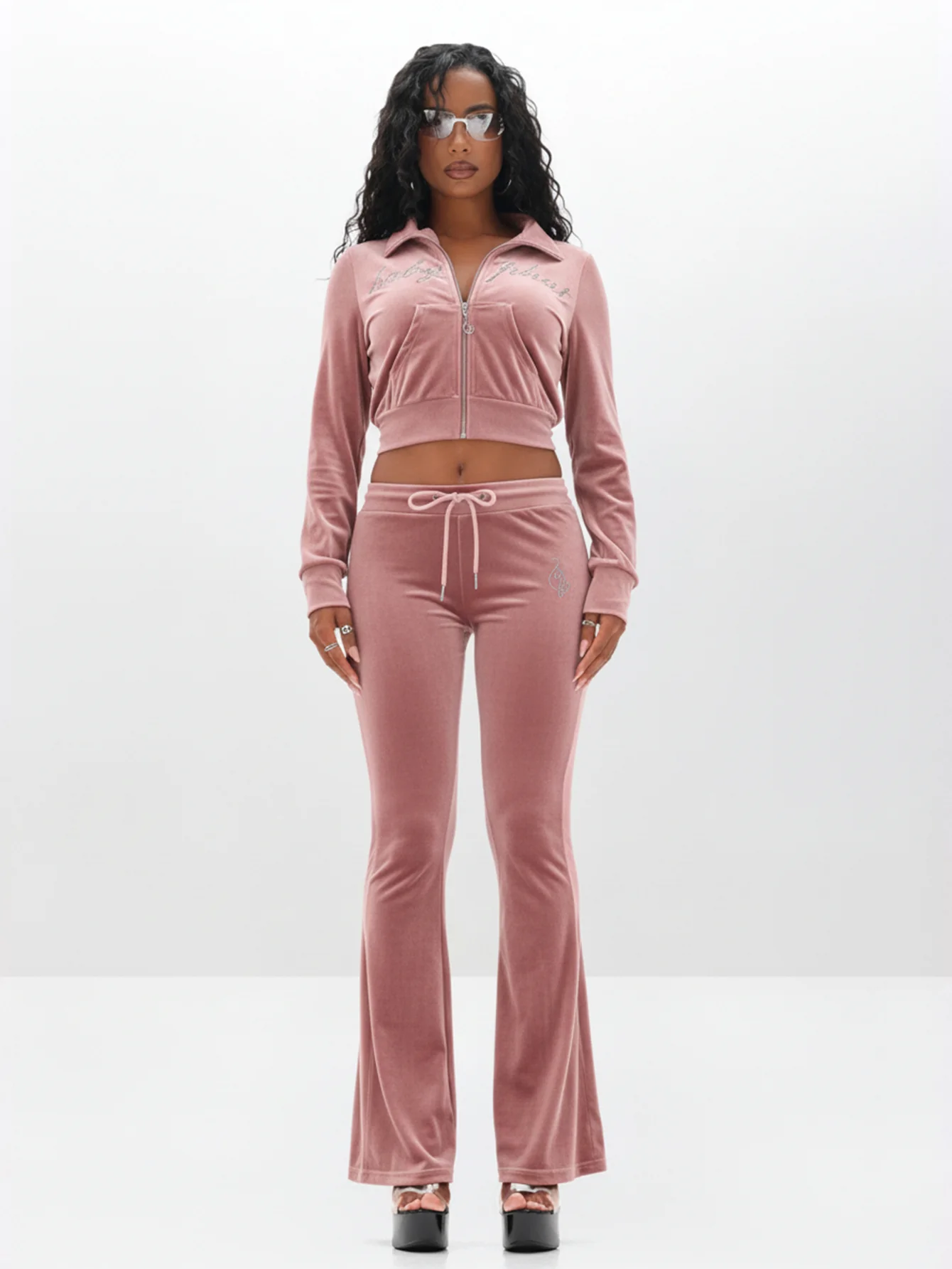 Velour Funnel Neck Sweatshirt with Rhinestones - Image 4