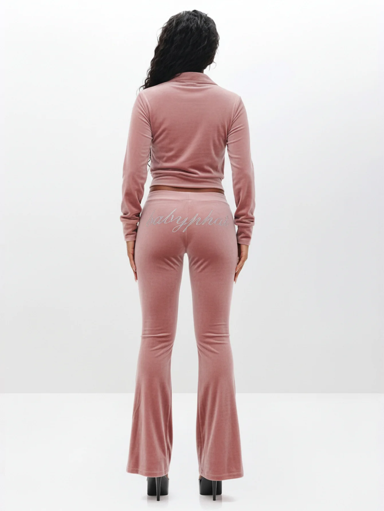 Velour Funnel Neck Sweatshirt with Rhinestones - Image 6