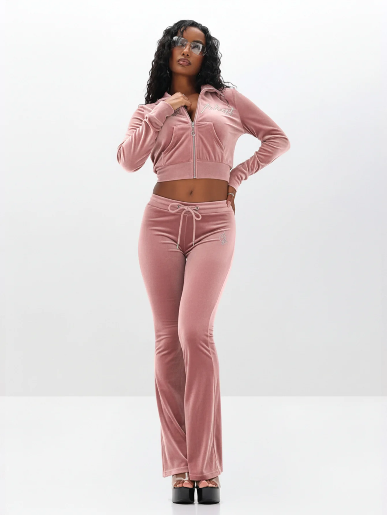 Velour Funnel Neck Sweatshirt with Rhinestones - Image 8