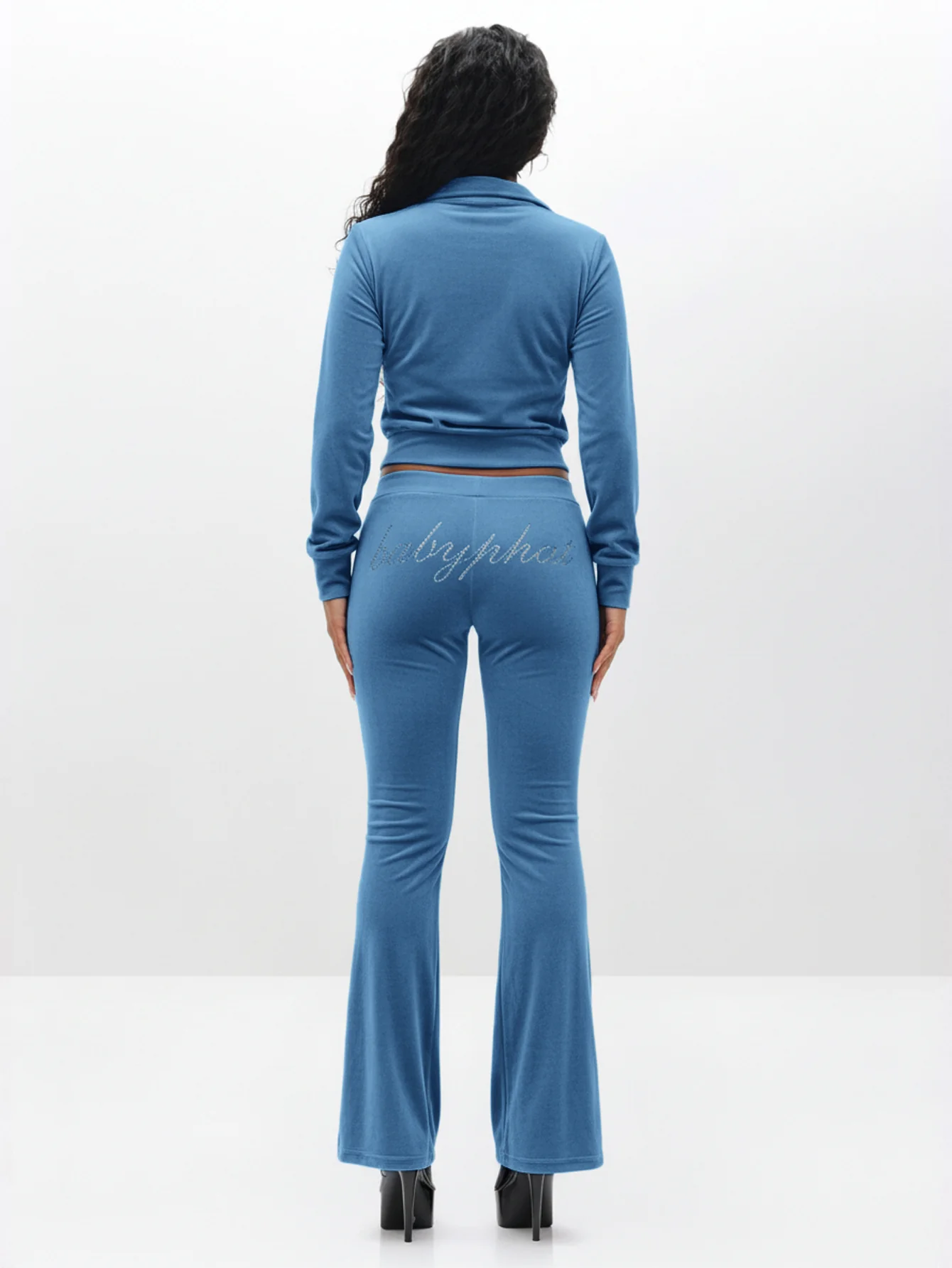 Velour Funnel Neck Sweatshirt with Rhinestones - Image 6