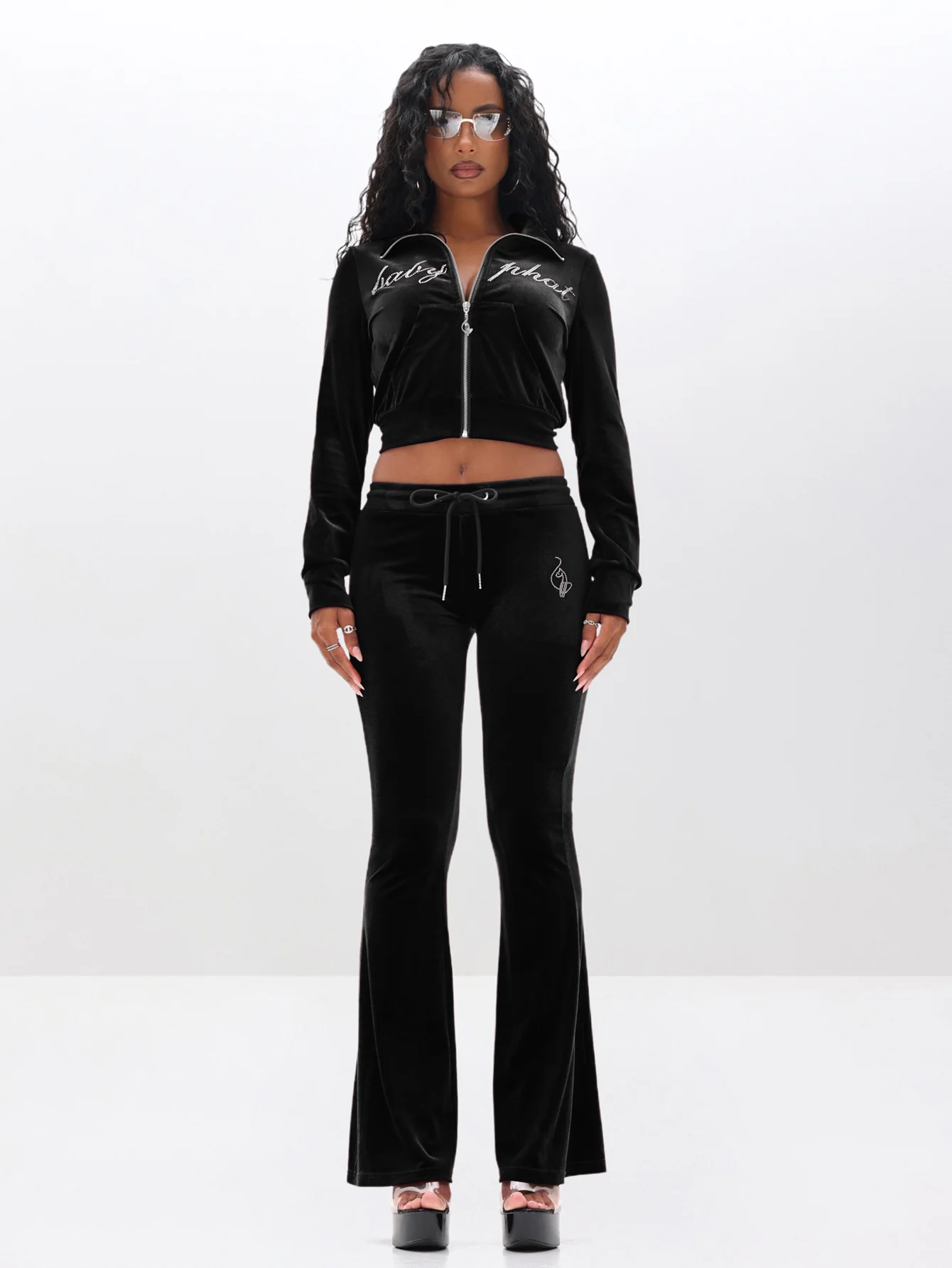 Velour Funnel Neck Sweatshirt with Rhinestones - Image 4
