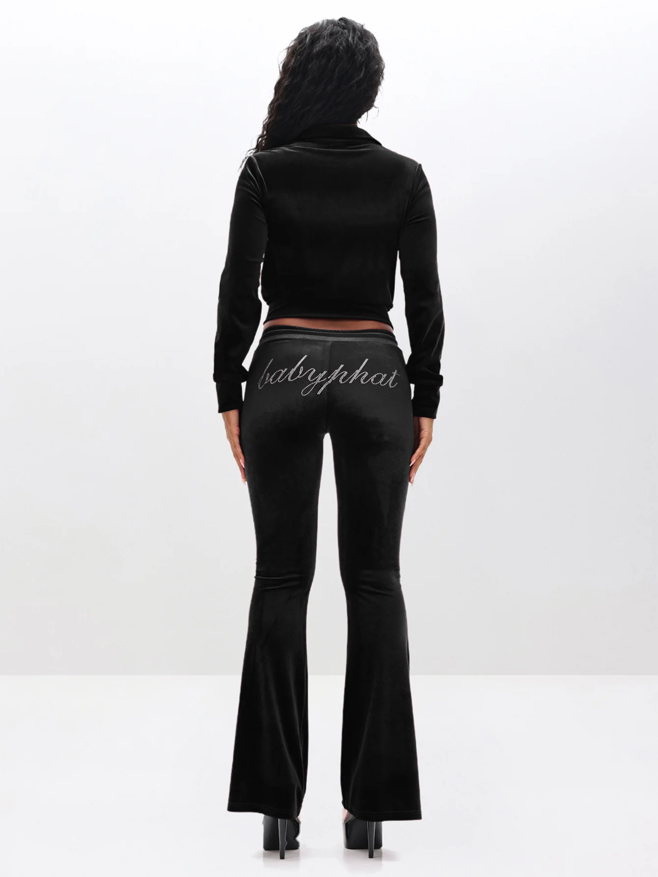 Velour Funnel Neck Sweatshirt with Rhinestones - Image 6