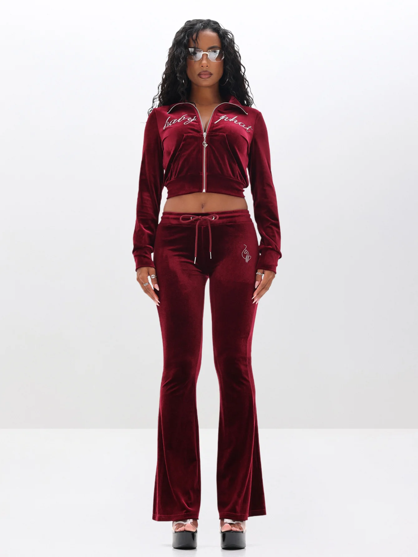 Velour Funnel Neck Sweatshirt with Rhinestones - Image 6