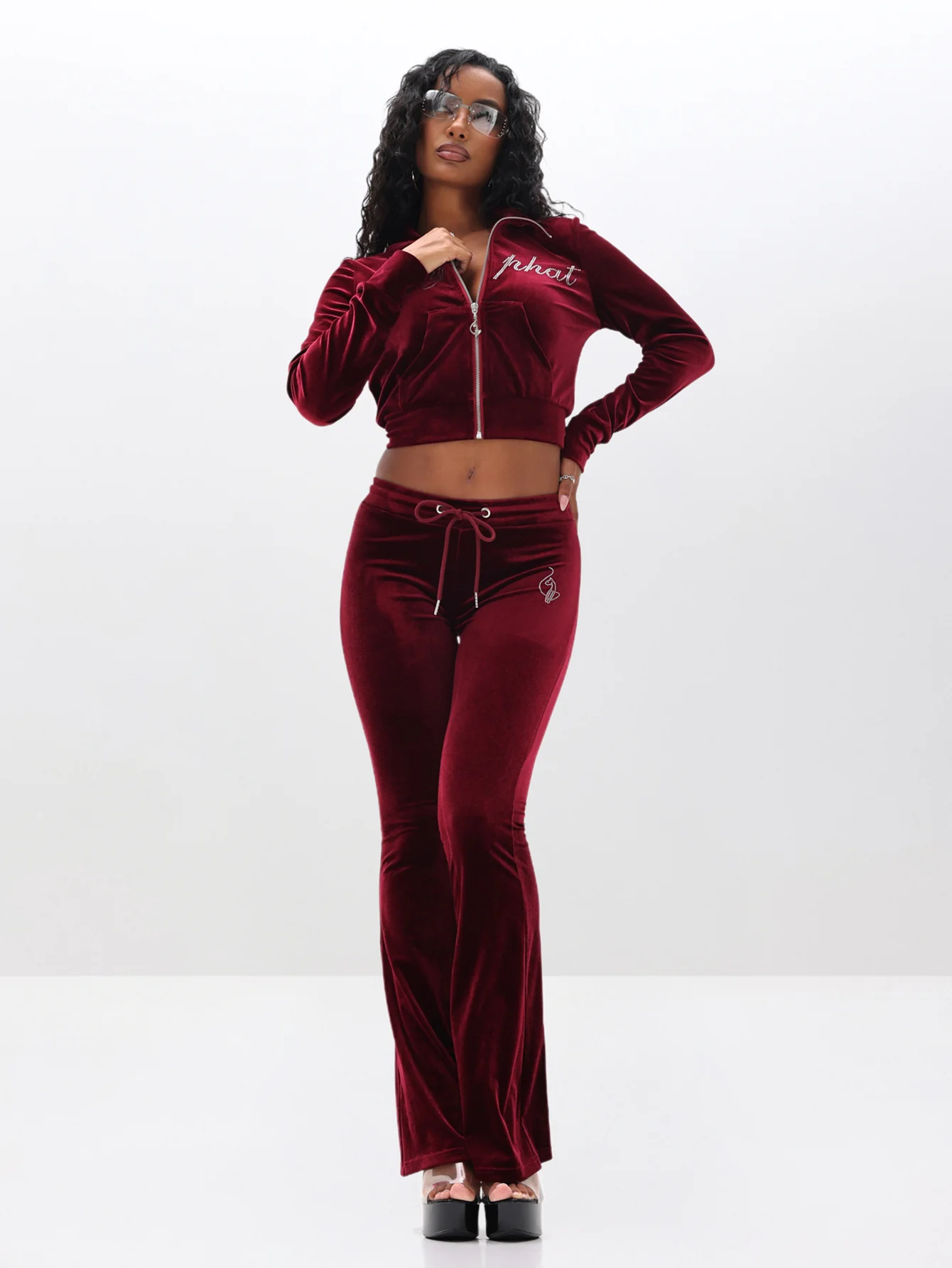 Velour Funnel Neck Sweatshirt with Rhinestones - Image 8