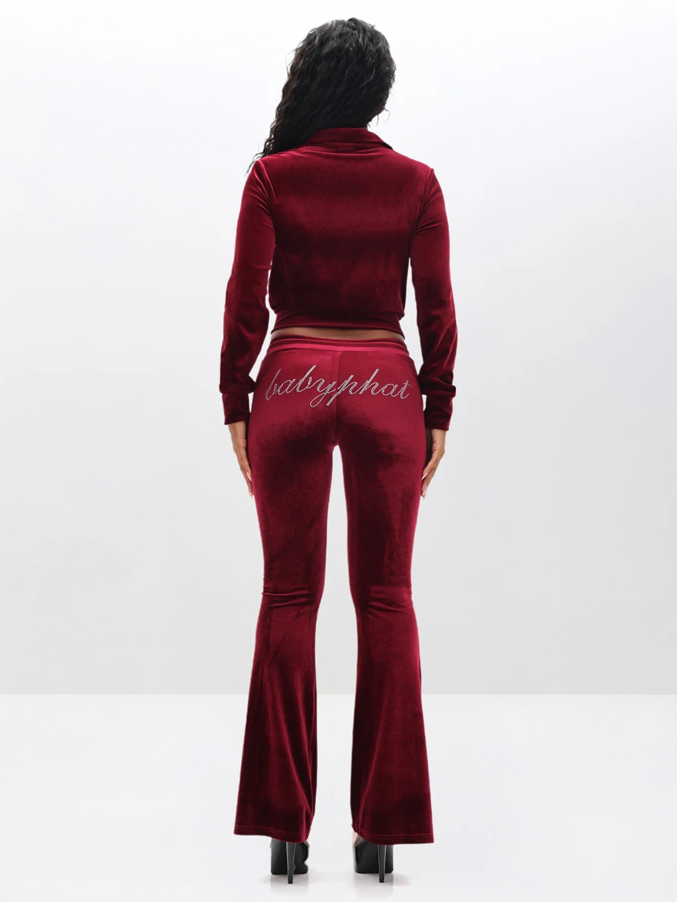 Velour Funnel Neck Sweatshirt with Rhinestones - Image 9