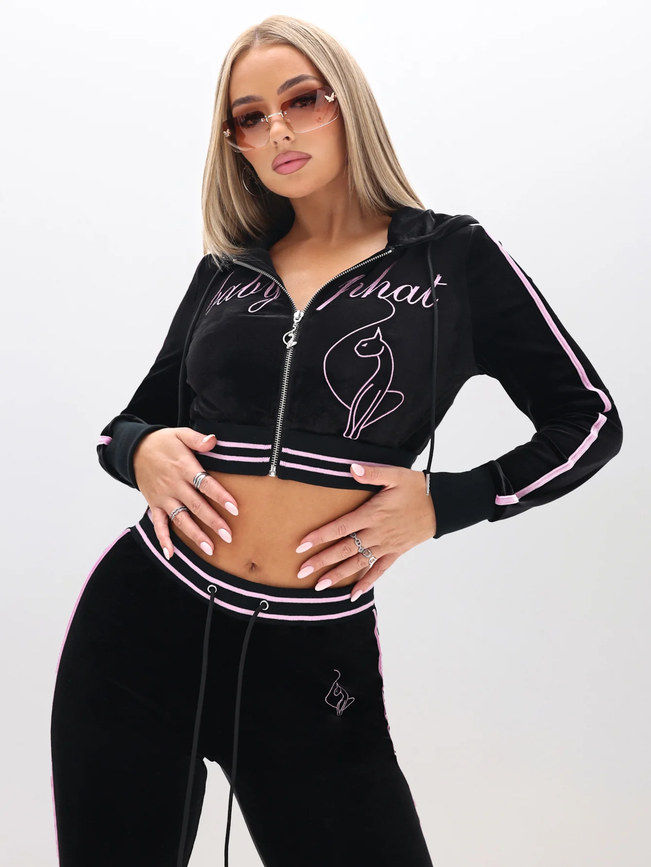 Cropped Velour Zip Up Sweatshirt - Image 2