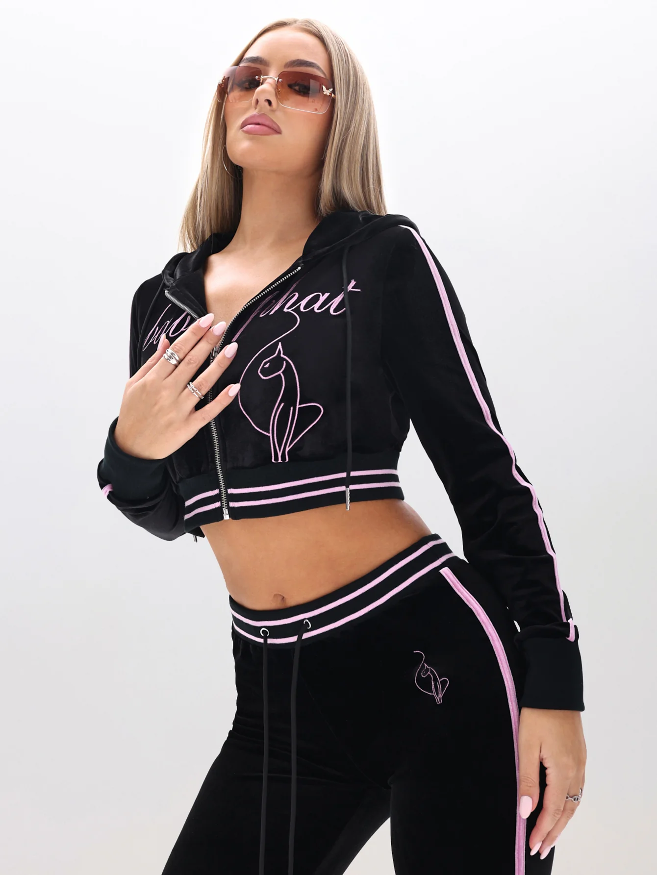 Cropped Velour Zip Up Sweatshirt - Image 3
