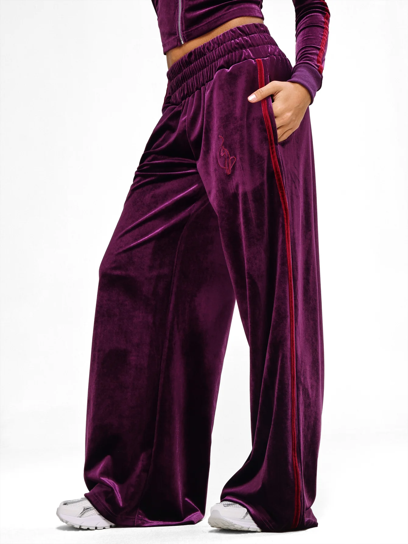 Velour Wide Leg Track Pants - Image 12