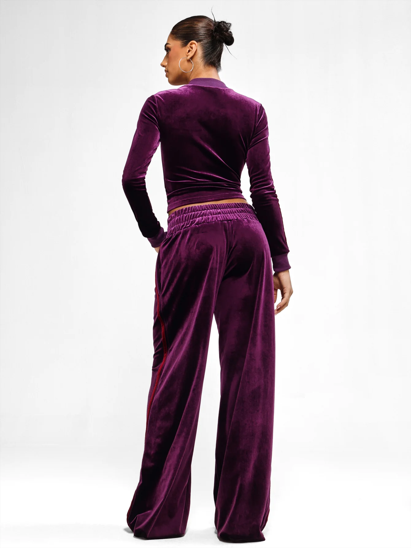Velour Wide Leg Track Pants - Image 2