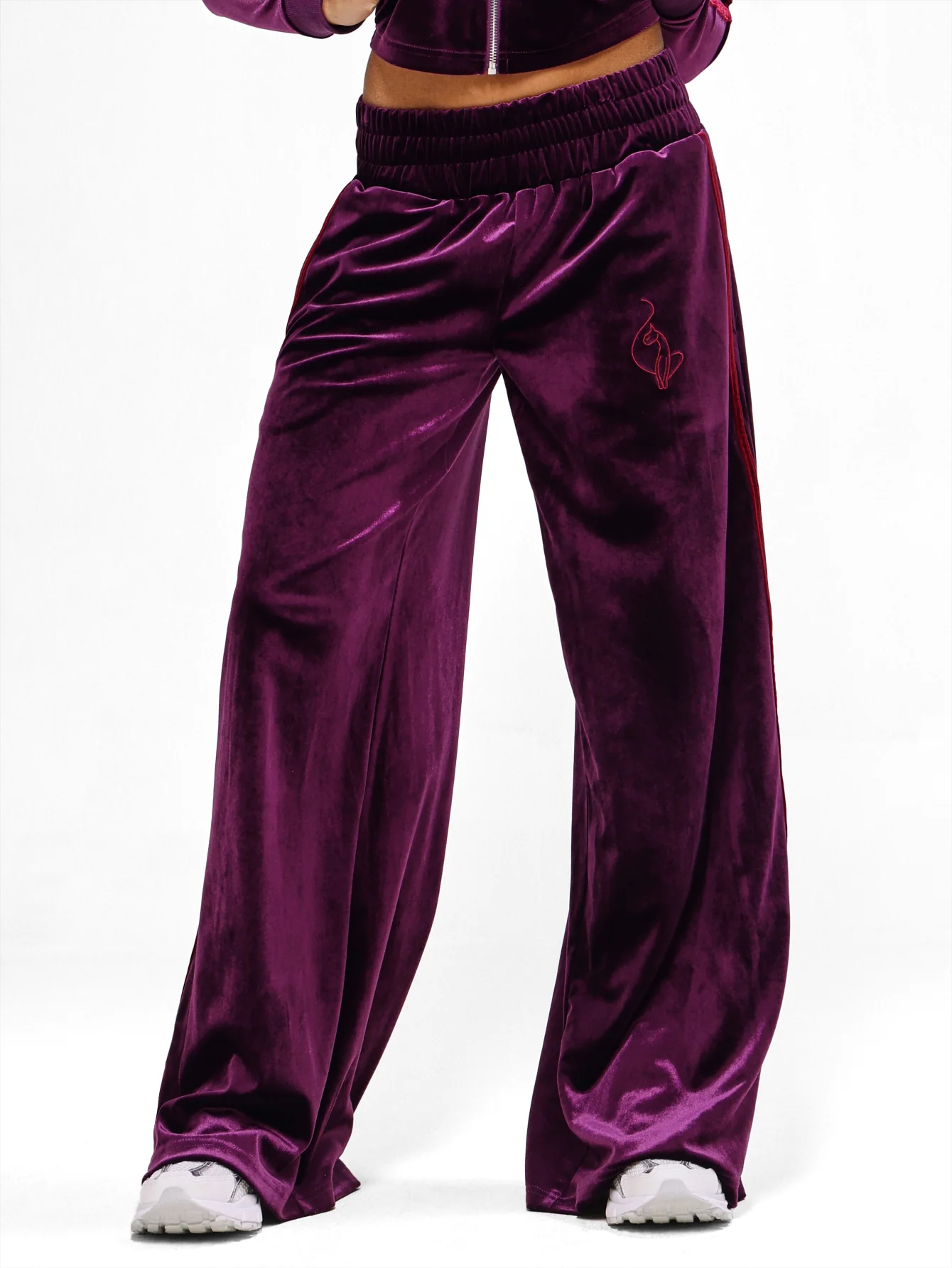 Velour Wide Leg Track Pants - Image 3