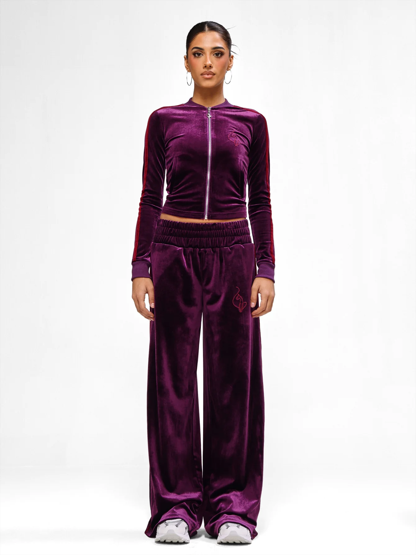 Velour Wide Leg Track Pants - Image 5