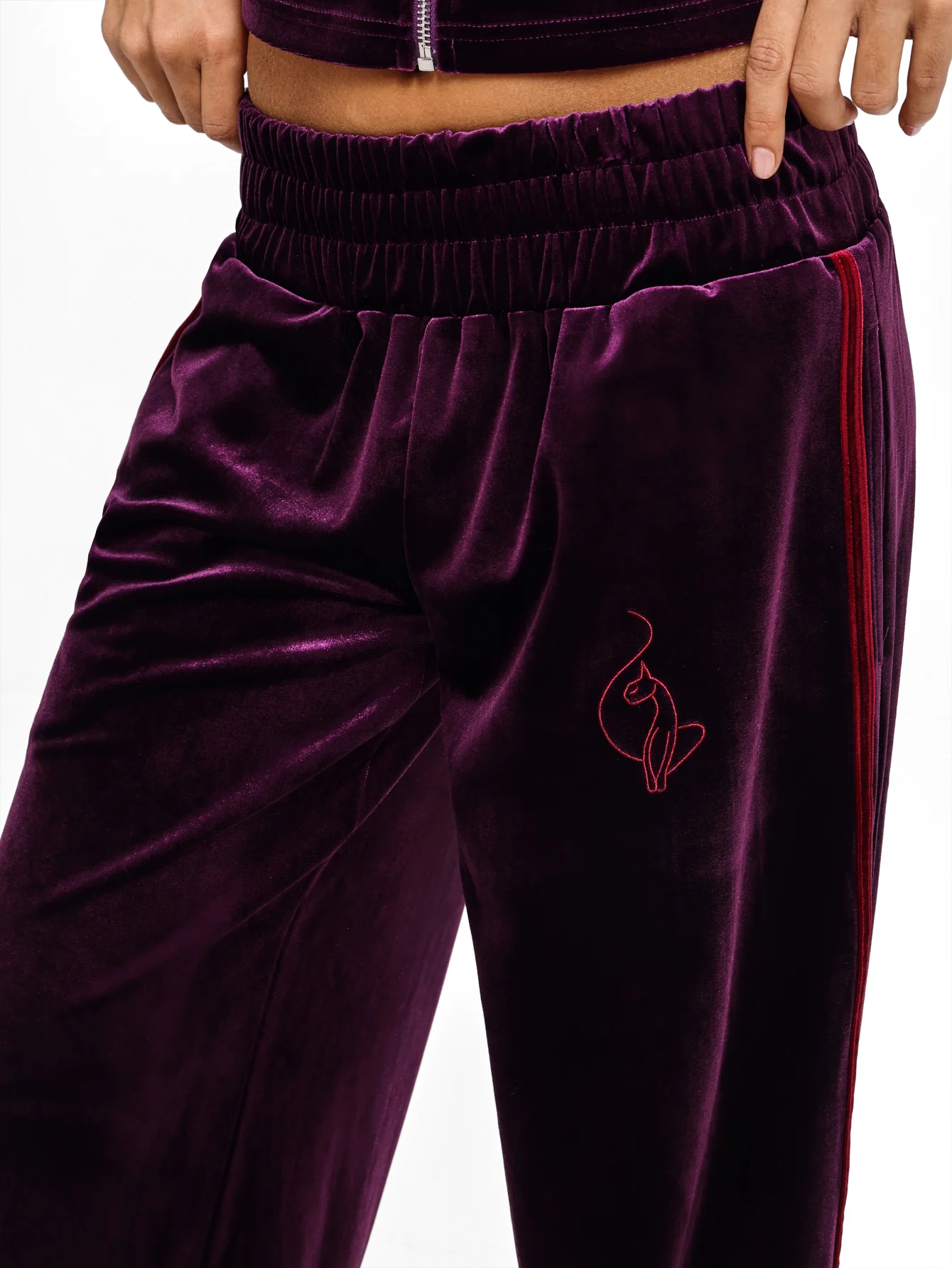 Velour Wide Leg Track Pants - Image 8
