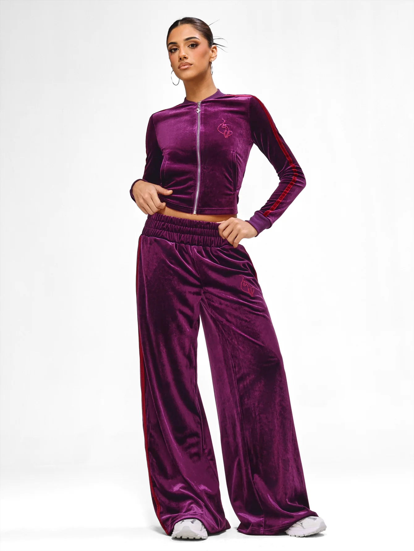 Velour Wide Leg Track Pants - Image 9