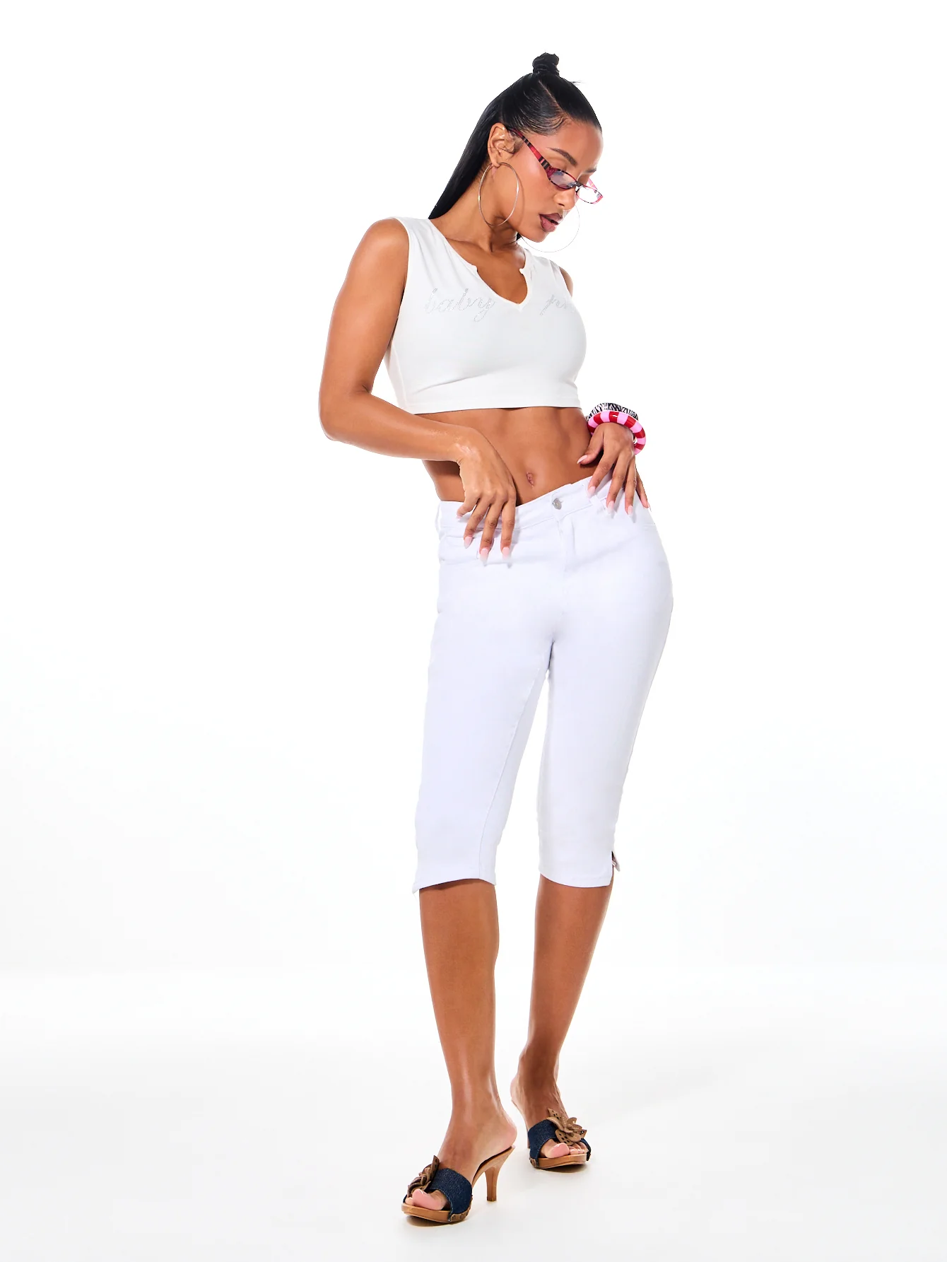 White Stretch Denim Capri - Image 3