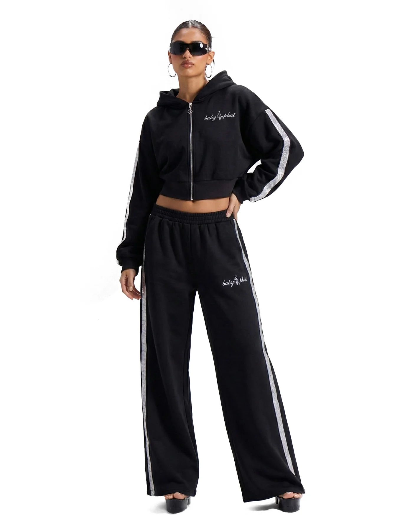 Wide Leg Jogger With Rhinestone Trim - Image 3
