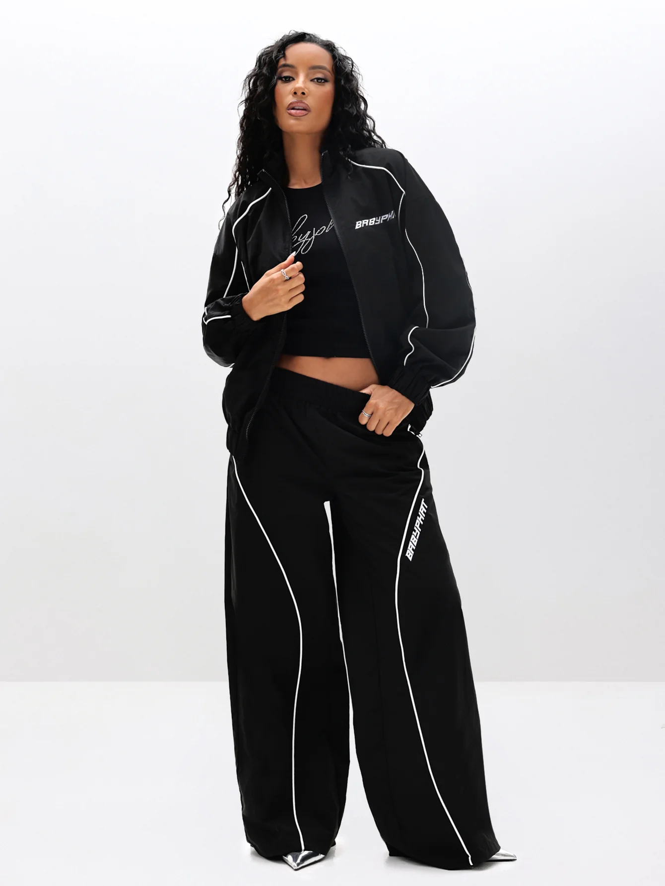 Wide Leg Nylon Trackpants - Image 6