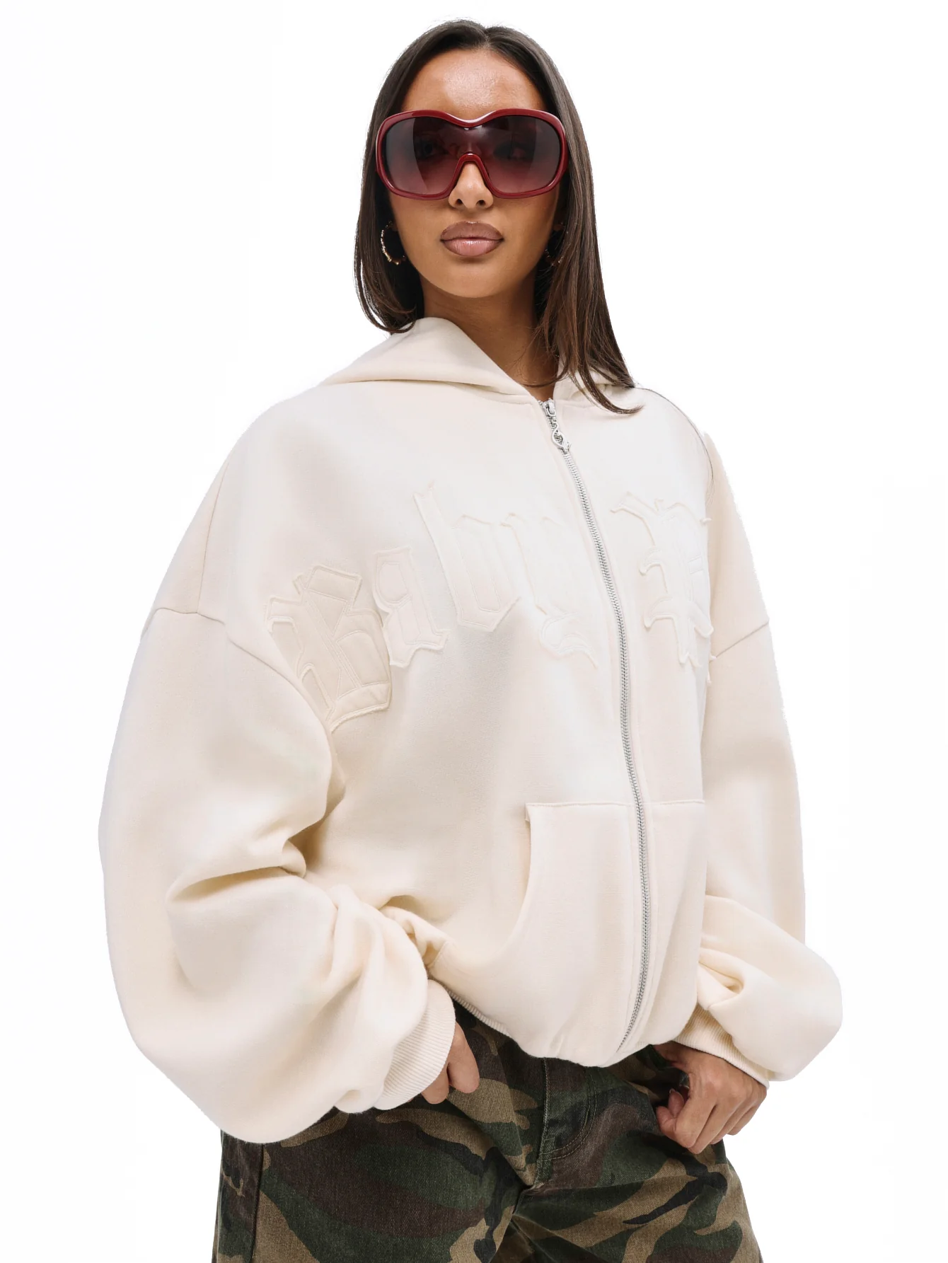 Zip Up Sweatshirt with Gothic Appliqué