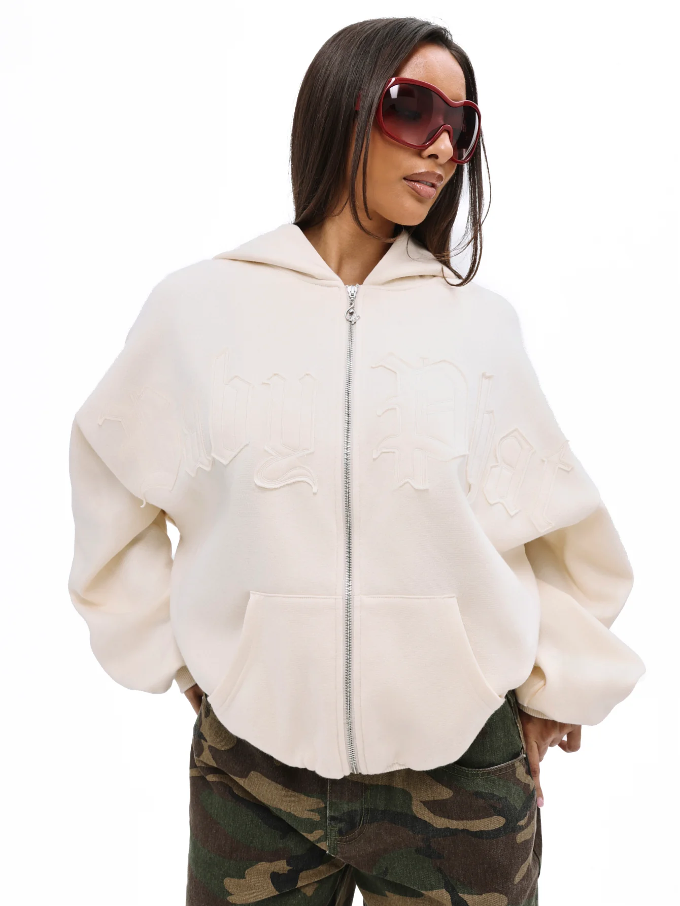Zip Up Sweatshirt with Gothic Appliqué - Image 4