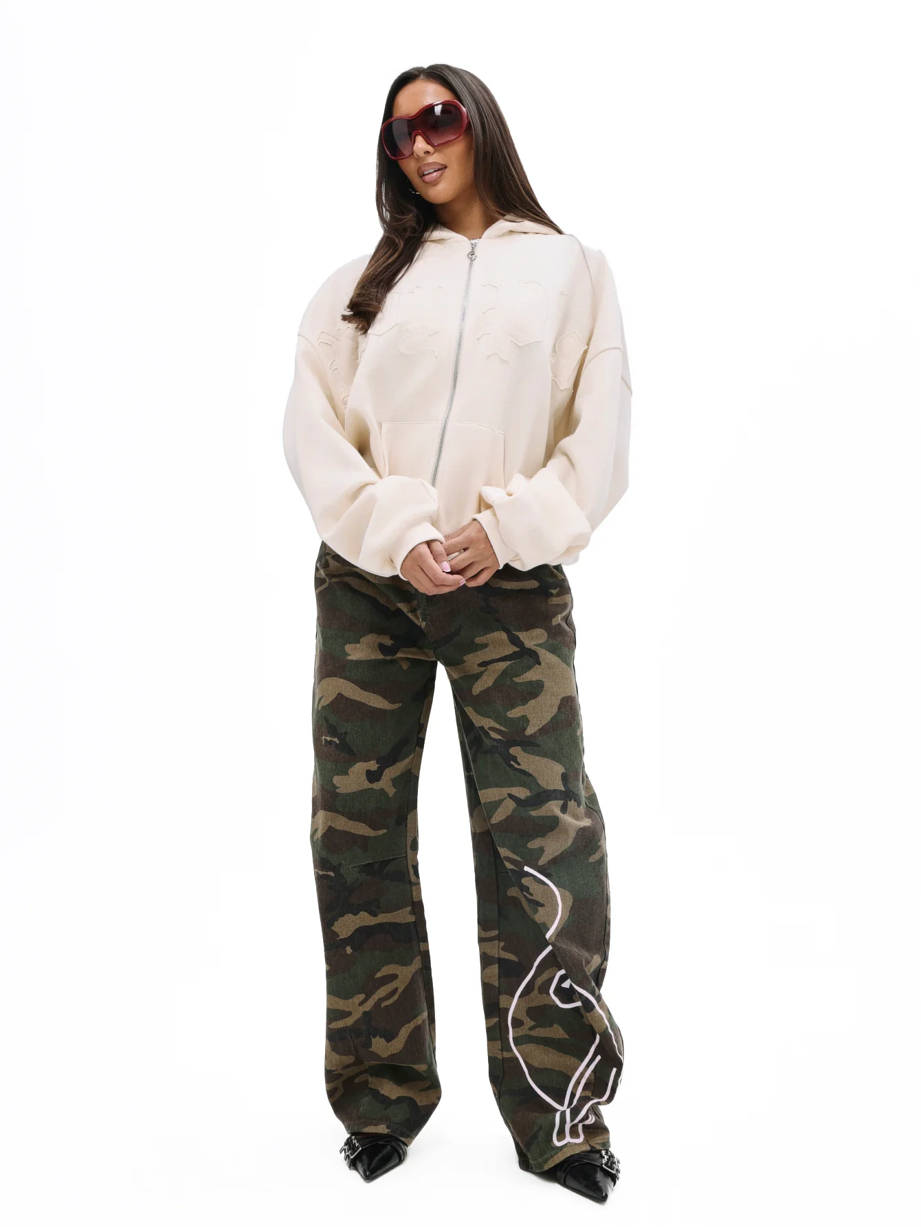 Zip Up Sweatshirt with Gothic Appliqué - Image 7